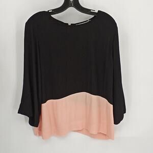 Sam & Lavi Anthropologie Women's Black & Pink Color Block 3/4 Sleeve Top Small